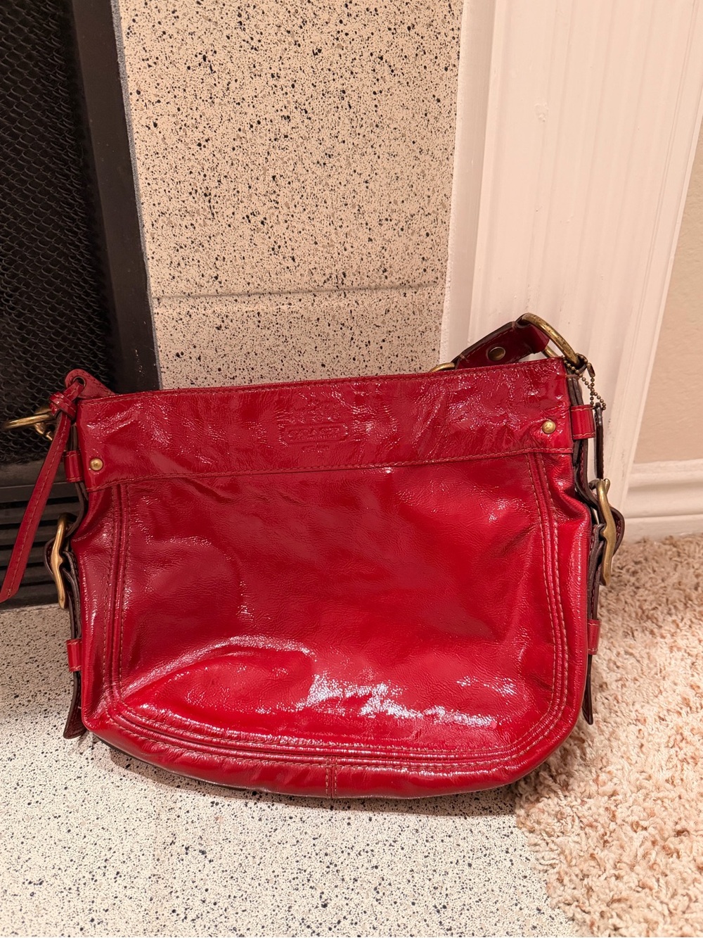 Coach Vintage Red Patent Leather Shoulder Bag